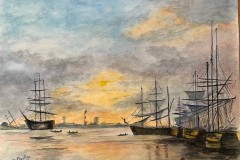 Le Bassin de l'Eure au Havre - Aquarelle-30x40